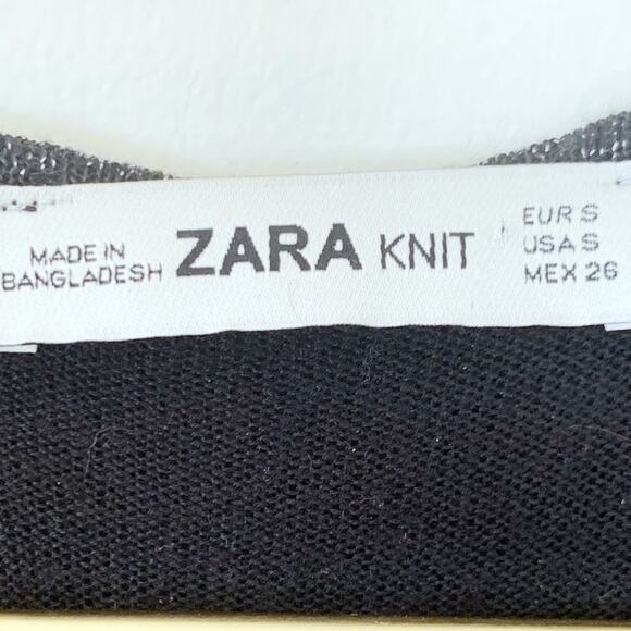 Zara Black Metallic Chevron Deep V Knit Sleeveless Maxi Dress S 70s retro Glam - Picture 7 of 8